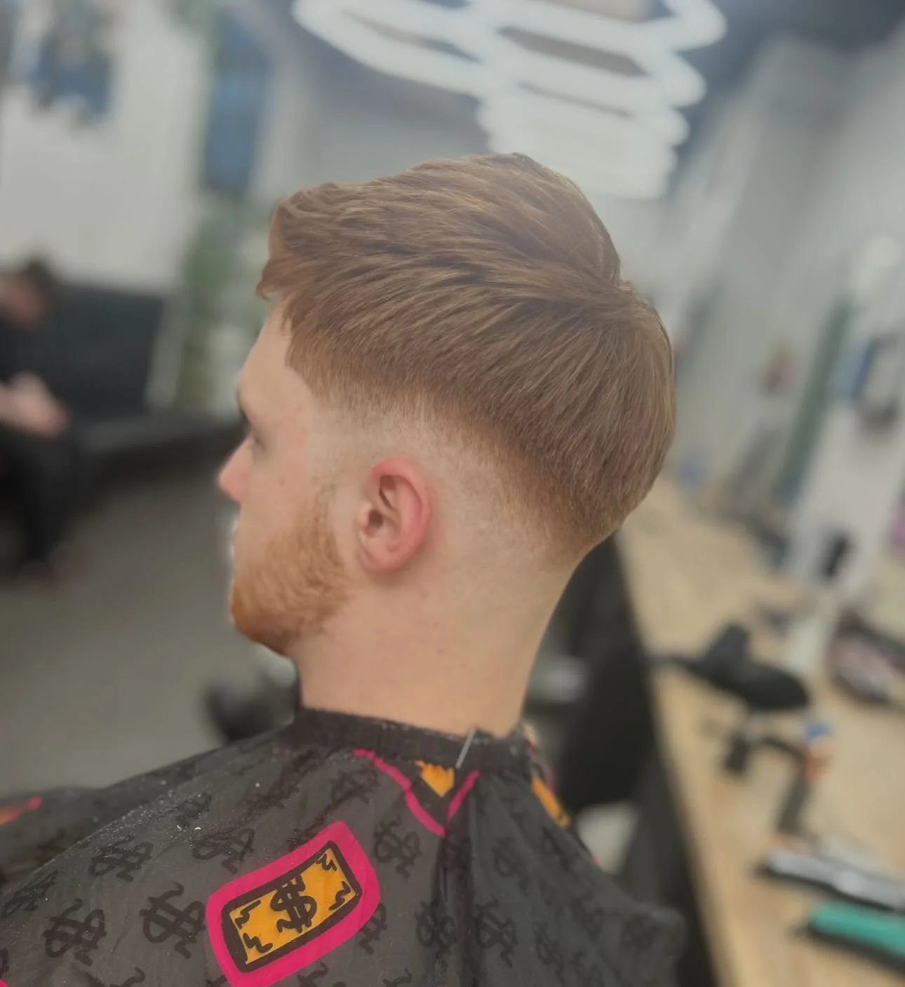 Copper skin fade side profile, finished cut at Sauchiehall Barbers
